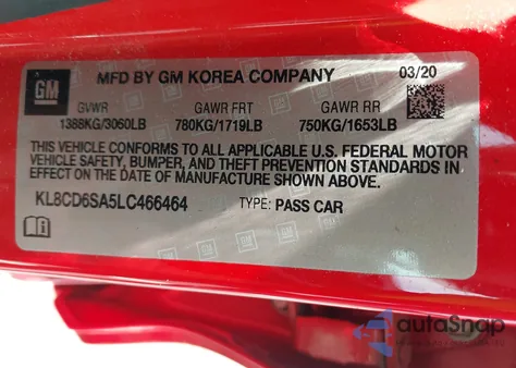 2020 Chevrolet Spark 1Lt from USA, damaged, VIN KL8CD6SA5LC466464